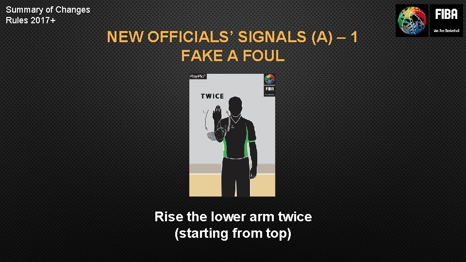 Summary of Changes Rules 2017+ NEW OFFICIALS’ SIGNALS (A) – 1 FAKE A FOUL