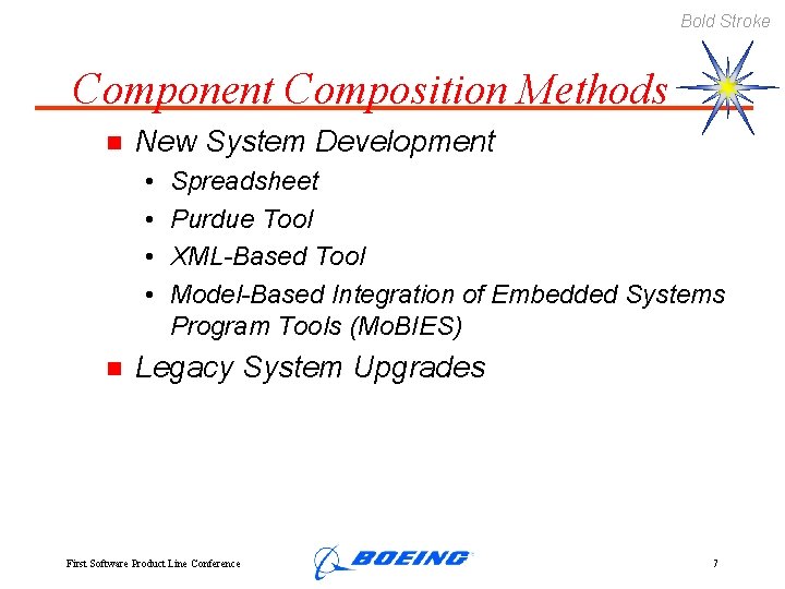 Bold Stroke Component Composition Methods n New System Development • • n Spreadsheet Purdue