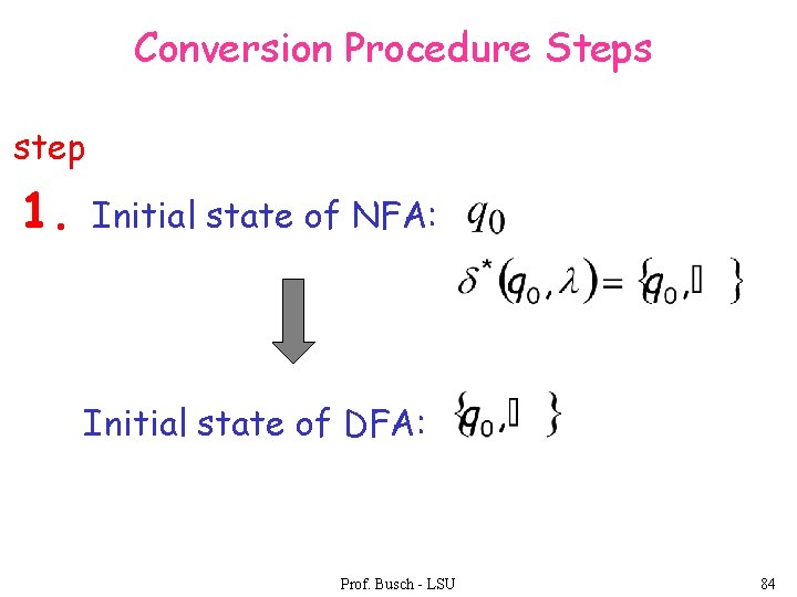 Conversion Procedure Steps step 1. Initial state of NFA: Initial state of DFA: Prof.