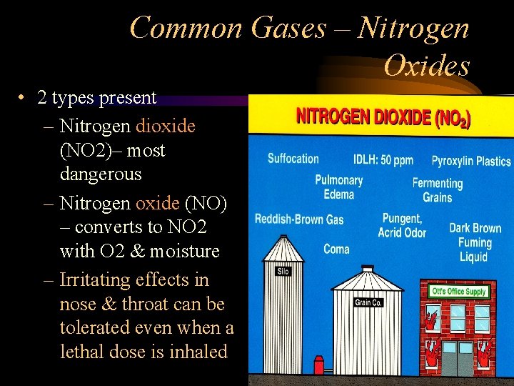 Common Gases – Nitrogen Oxides • 2 types present – Nitrogen dioxide (NO 2)–