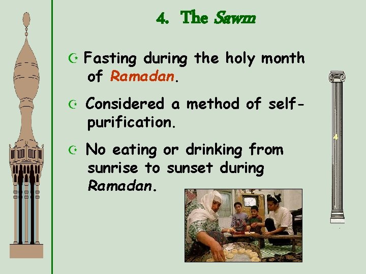 4. The Sawm Z Fasting during the holy month of Ramadan. Z Z Considered