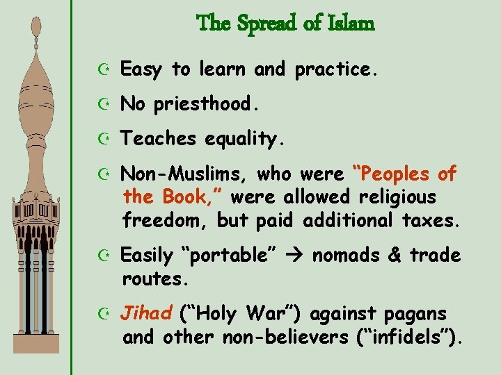 The Spread of Islam Z Easy to learn and practice. Z No priesthood. Z