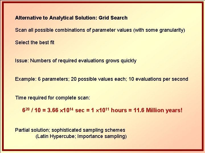 Alternative to Analytical Solution: Grid Search Scan all possible combinations of parameter values (with