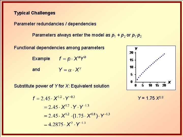 Typical Challenges Parameter redundancies / dependencies Parameters always enter the model as p 1