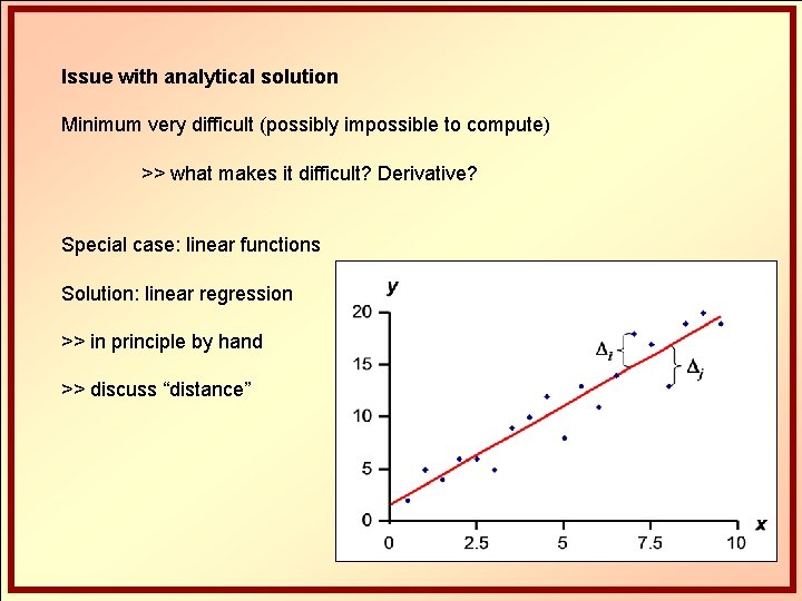 Issue with analytical solution Minimum very difficult (possibly impossible to compute) >> what makes