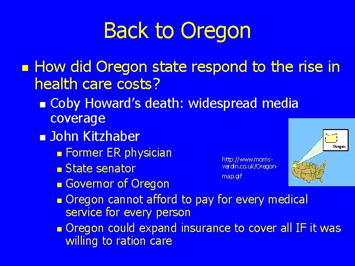 Back to Oregon n How did Oregon state respond to the rise in health
