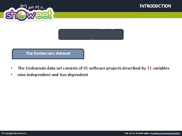 INTRODUCTION (Dataset) ﺩیﺘﺎﺳﺖ آﻮﺭی ﺟﻤﻊ ﻣﻌﺘﺒﺮ The Desharnais dataset • • The Desharnais data