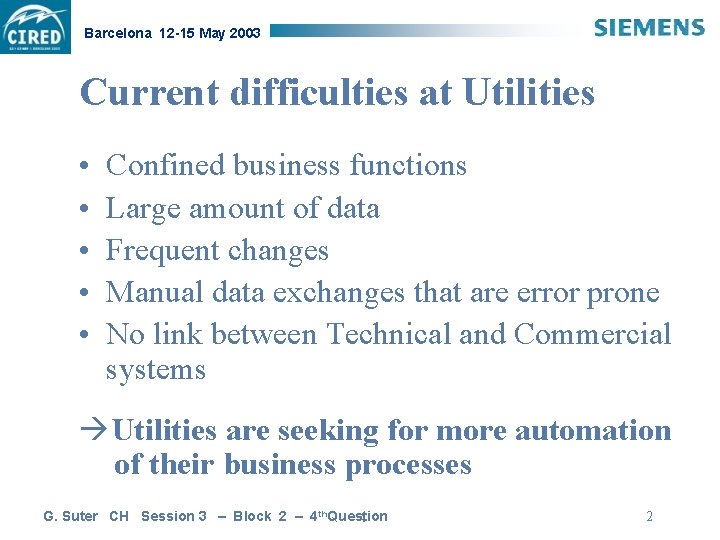 Barcelona 12 -15 May 2003 Current difficulties at Utilities • • • Confined business