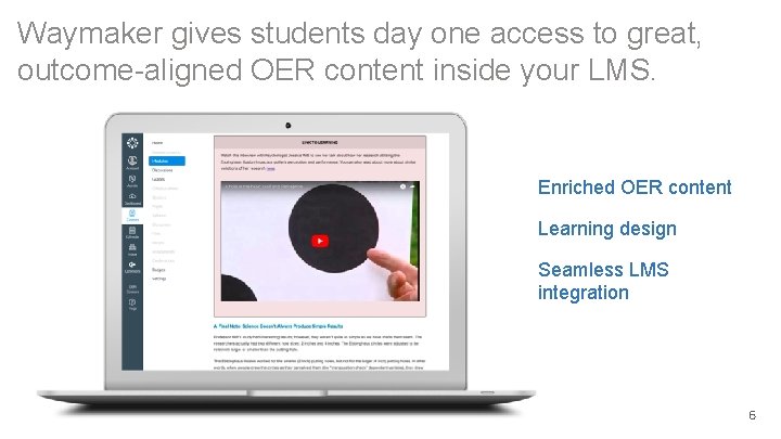Waymaker gives students day one access to great, outcome-aligned OER content inside your LMS.