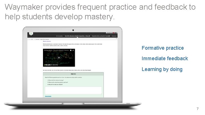 Waymaker provides frequent practice and feedback to help students develop mastery. Formative practice Immediate
