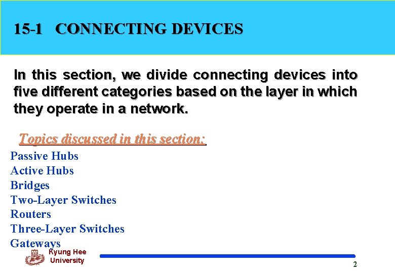 15 -1 CONNECTING DEVICES In this section, we divide connecting devices into five different