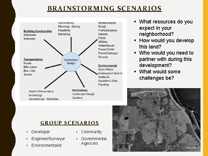 BRAINSTORMING SCENARIOS § What resources do you expect in your neighborhood? § How would