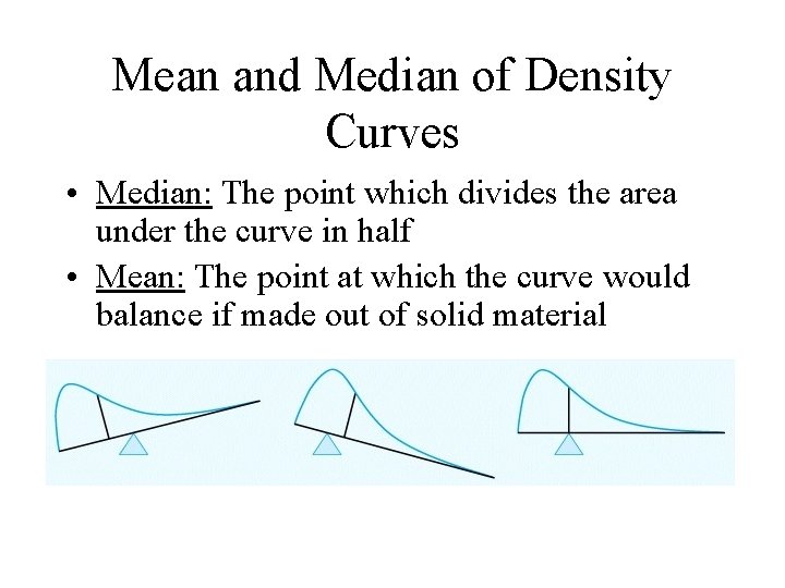 Mean and Median of Density Curves • Median: The point which divides the area