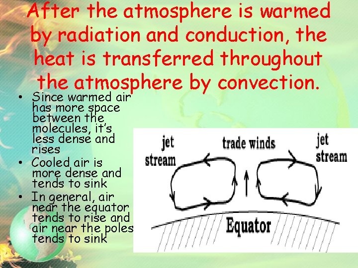 After the atmosphere is warmed by radiation and conduction, the heat is transferred throughout