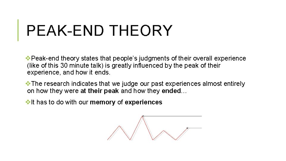 PEAK-END THEORY v. Peak-end theory states that people’s judgments of their overall experience (like