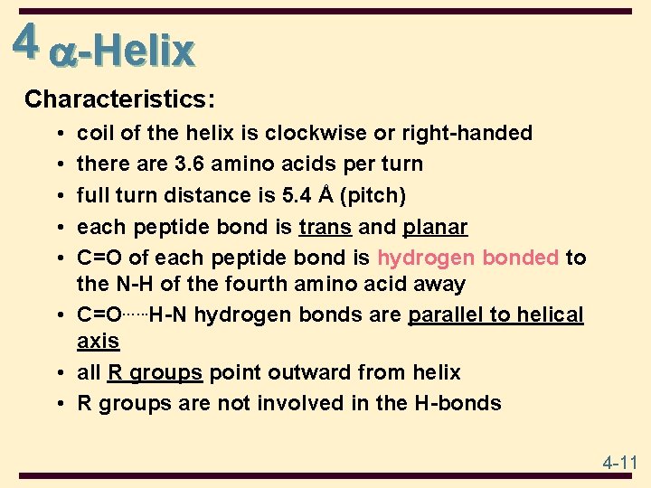 4 -Helix Characteristics: • • • coil of the helix is clockwise or right-handed