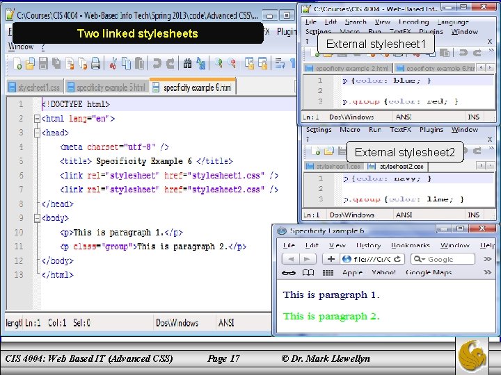 Two linked stylesheets External stylesheet 1 External stylesheet 2 CIS 4004: Web Based IT