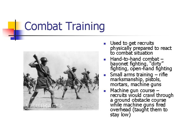 Combat Training n n Used to get recruits physically prepared to react to combat Combat Training n n Used to get recruits physically prepared to react to combat