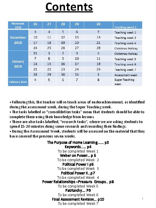 Contents • Following this, the teacher will re-teach areas of underachievement, as identified during