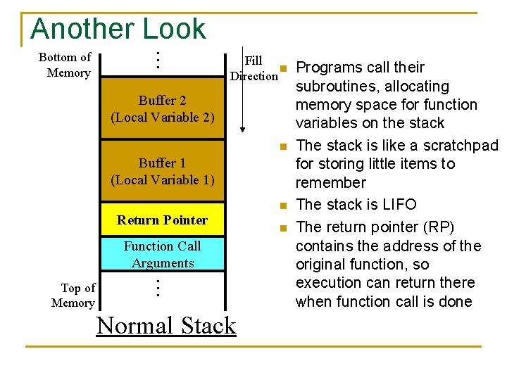 Another Look Bottom of Memory . . . Fill n Direction Buffer 2 (Local