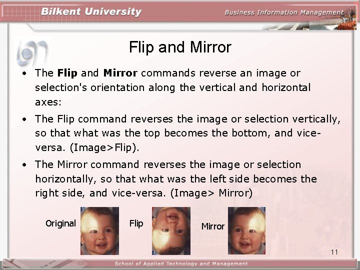 Flip and Mirror • The Flip and Mirror commands reverse an image or selection's