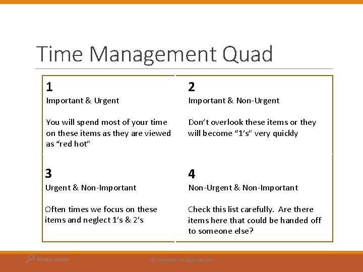 Time Management Quad 1 2 You will spend most of your time on these