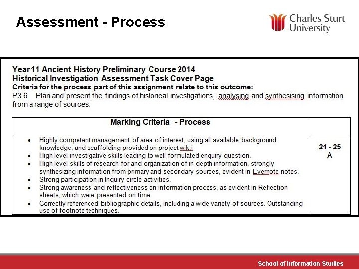 Assessment - Process School of Information Studies 