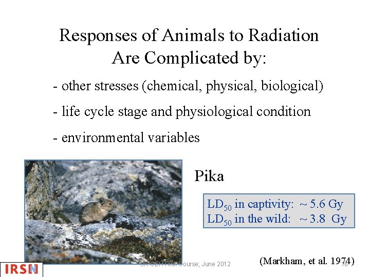Responses of Animals to Radiation Are Complicated by: - other stresses (chemical, physical, biological)