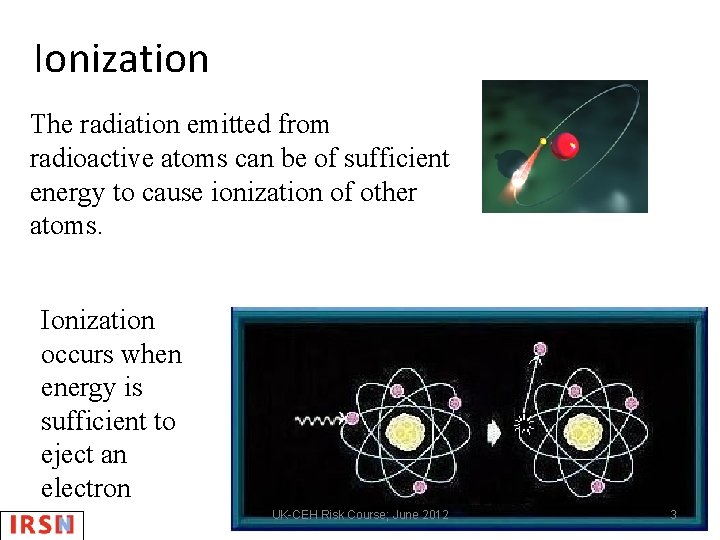 Ionization The radiation emitted from radioactive atoms can be of sufficient energy to cause