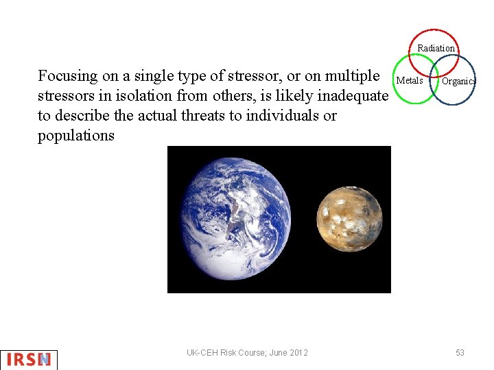 Radiation Focusing on a single type of stressor, or on multiple stressors in isolation