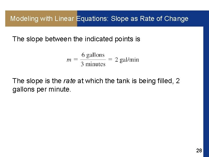 Modeling with Linear Equations: Slope as Rate of Change The slope between the indicated