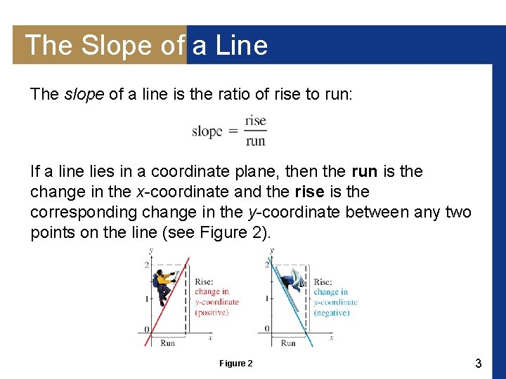 The Slope of a Line The slope of a line is the ratio of