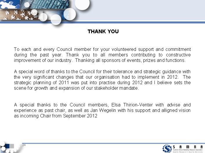 THANK YOU To each and every Council member for your volunteered support and commitment
