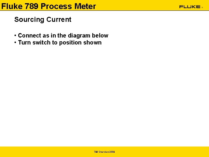 Fluke 789 Process Meter Sourcing Current • Connect as in the diagram below • Fluke 789 Process Meter Sourcing Current • Connect as in the diagram below •