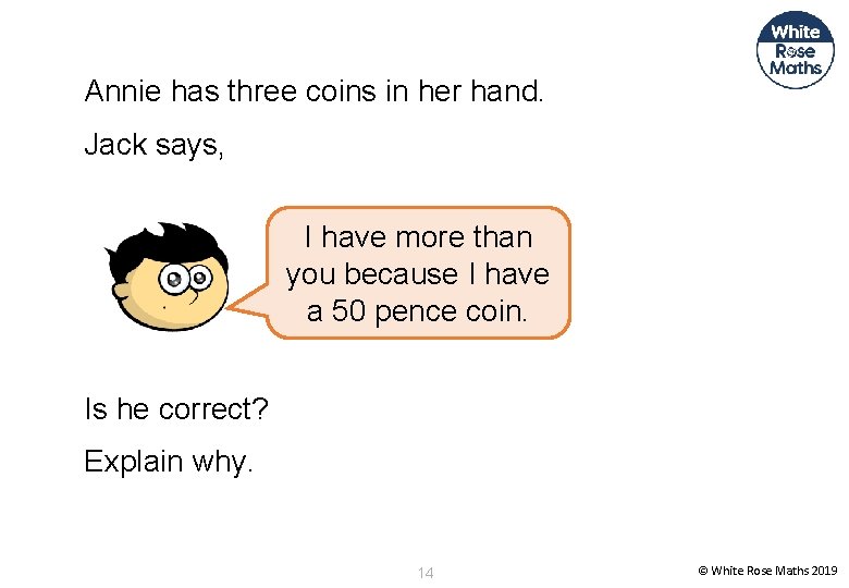 Annie has three coins in her hand. Jack says, I have more than you