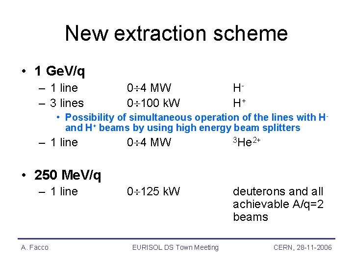 New extraction scheme • 1 Ge. V/q – 1 line – 3 lines 0