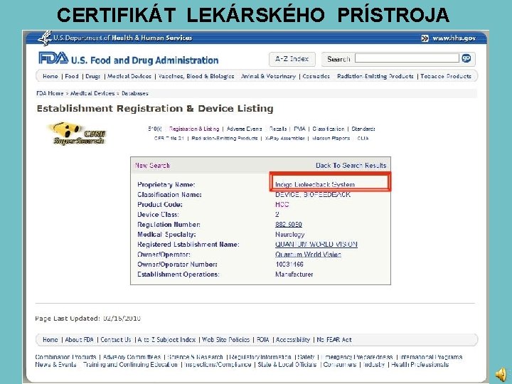 CERTIFIKÁT LEKÁRSKÉHO PRÍSTROJA 