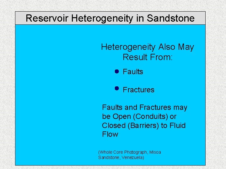 Reservoir Heterogeneity in Sandstone Heterogeneity Also May Result From: Faults Fractures Faults and Fractures