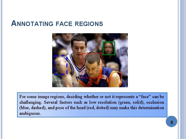 ANNOTATING FACE REGIONS For some image regions, deciding whether or not it represents a