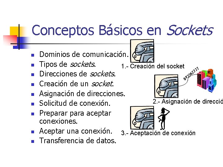 Conceptos Básicos en Sockets n n n n n Dominios de comunicación. Tipos de
