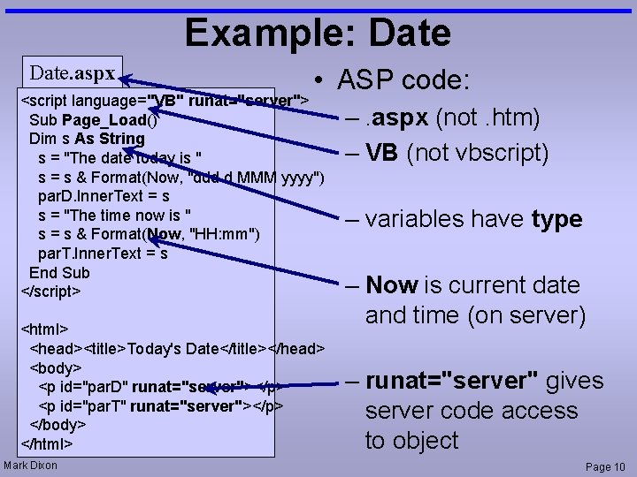 18 Web applications Serverside code ASP Mark Dixon