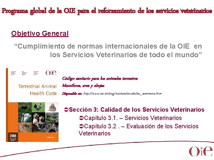 Programa global de la OIE para el reforzamiento de los servicios veterinarios Objetivo General