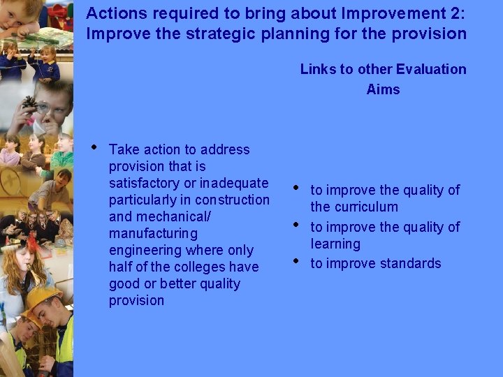 Actions required to bring about Improvement 2: Improve the strategic planning for the provision