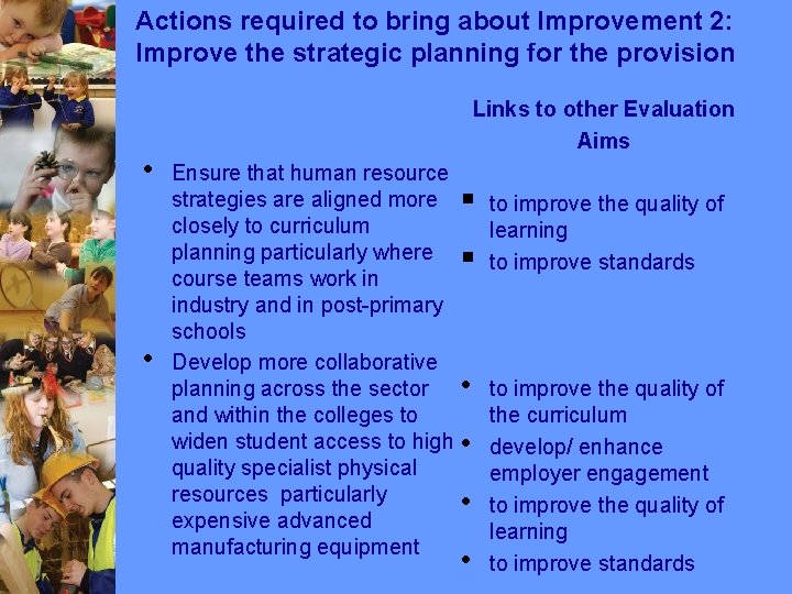 Actions required to bring about Improvement 2: Improve the strategic planning for the provision