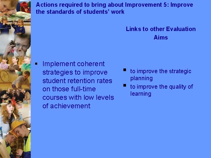 Actions required to bring about Improvement 5: Improve the standards of students’ work Links Actions required to bring about Improvement 5: Improve the standards of students’ work Links