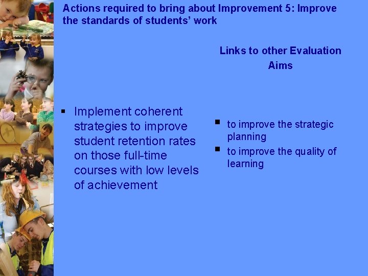 Actions required to bring about Improvement 5: Improve the standards of students’ work Links