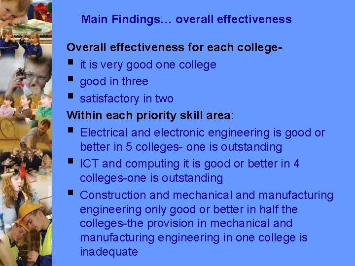 Main Findings… overall effectiveness Overall effectiveness for each college§ it is very good one