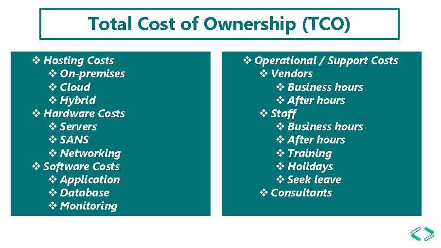 Total Cost of Ownership (TCO) v Hosting Costs v On-premises v Cloud v Hybrid