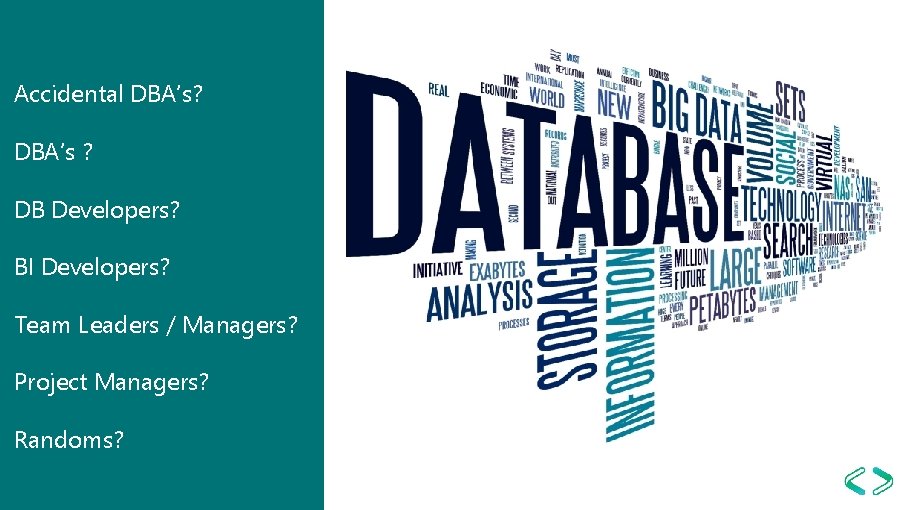 Accidental DBA’s? DBA’s ? DB Developers? BI Developers? Team Leaders / Managers? Project Managers?