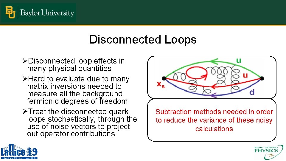 Disconnected Loops ØDisconnected loop effects in many physical quantities ØHard to evaluate due to